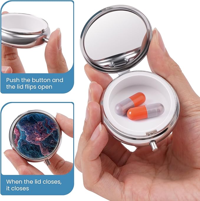 Mini Pill Box, Small Pill Box, Portable Pill Box, Cute Pill Organizer for Vitamins, Medications, Fish Oil and Supplements (Texture)