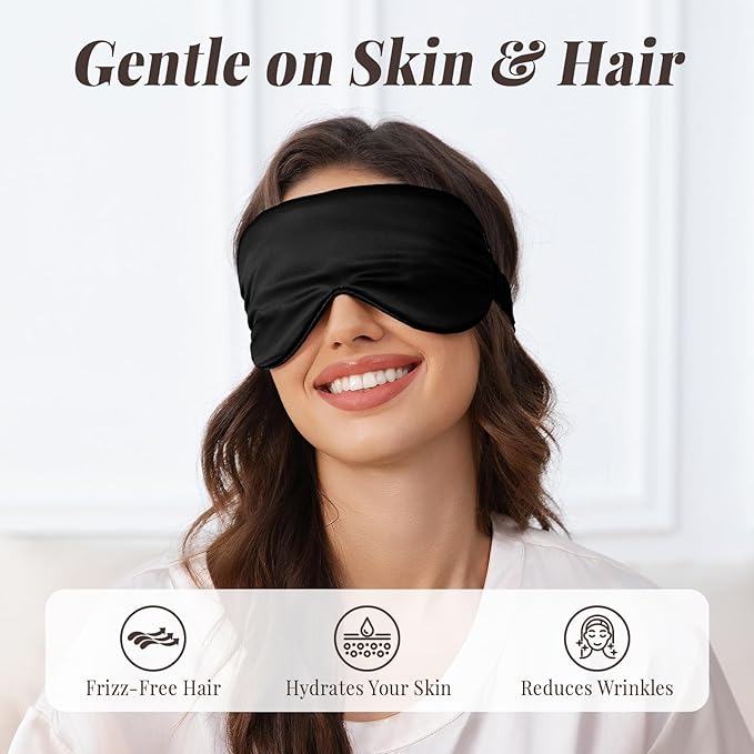 THXSILK 6A+ Grade 25 Momme Silk Sleep Mask, 100% Mulberry Blackout Eye Mask for Sleeping, Soft Lightweight Silk Eye Cover for Women, Men, Travel, Nap, Airplane(4.3×9.7inches,Black)