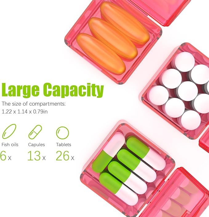 Monthly Pill Organizer Once a Day - 30 Day Pill Organizer Box - Easy to Open - Large Compartments Portable Case for Travel, Month Pill Cases Medicine Organizer for Vitamin (Pink)