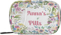 Custom Pill Box 7 Day Pill Case Bag Watercolor Flower Personalized Name Travel Pill Organizer Bag with Zipper Portable Weekly Case Compact Size for Vitamin Supplement Holder