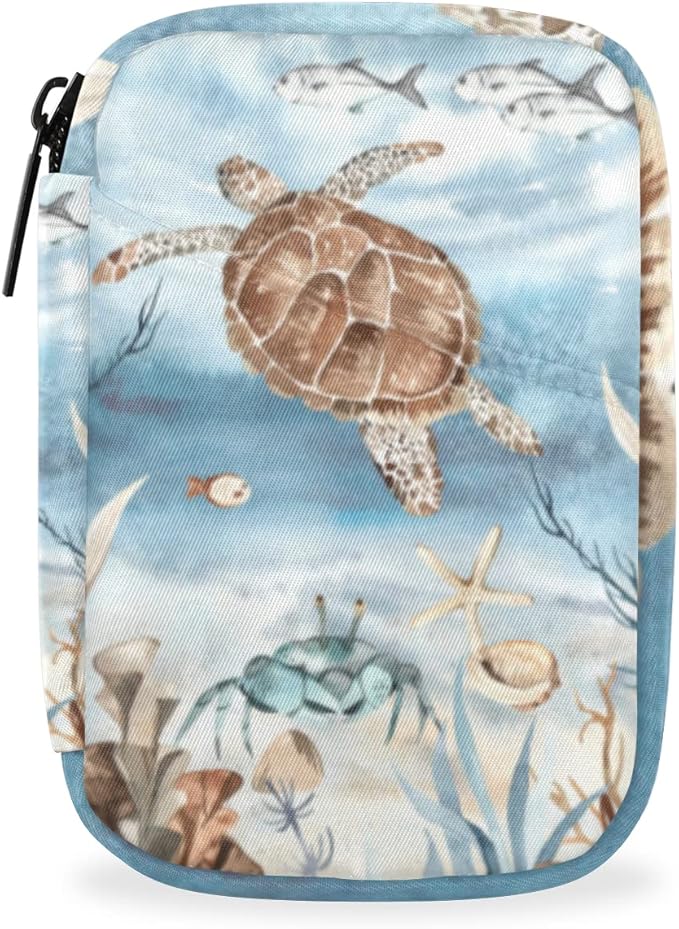 Sea Turtle Algae Fish Starfish Pill Case Weekly Medicine Organizer with Travel Bag Seven-Day Pill Box Vitamin Supplement Box Fish Oil Pills Holder