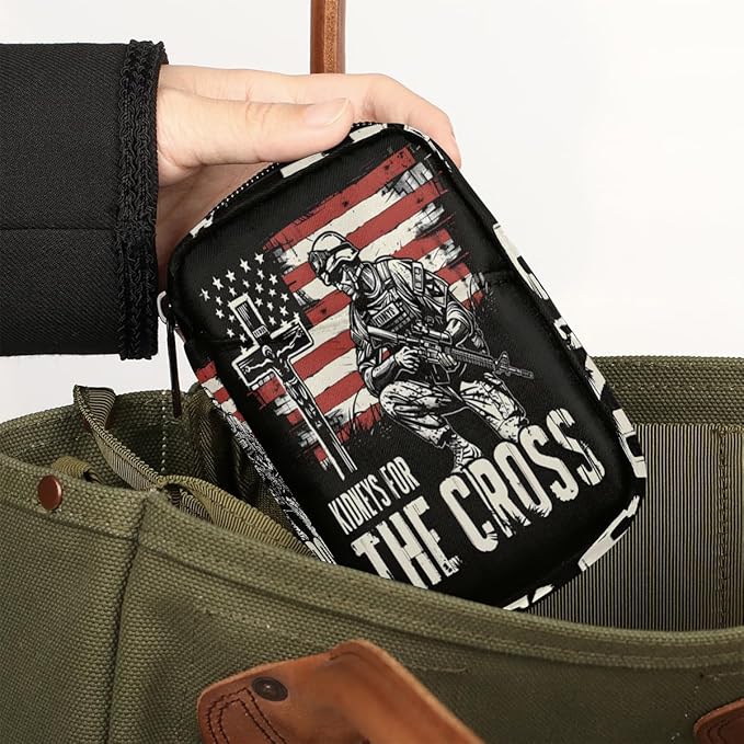 American Flag Memorial Cross Travel Pill Organizer Box Weekly Portable Pill Case Daily Pills 7 Day Small Birth Control Pills Container Removable Compartments for Medicine Vitamins Fish Oil