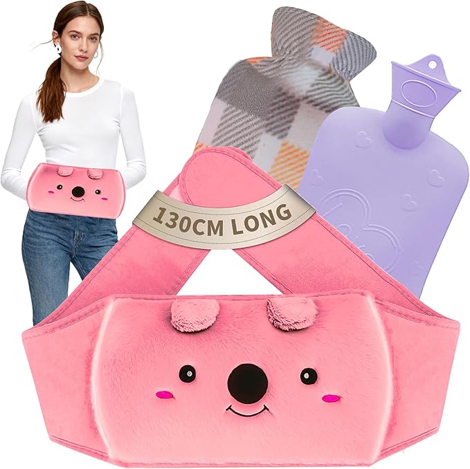 Hot Water Bag, Hot Water Bottle with Waist Cover for Menstrual Cramps, Pain Relief, Warm Water Pouch with Soft Plush Hand Waist Warmer Cover