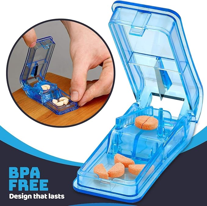 Weekly Pill Organizers with Pill Cutter Splitter (Pack of 2) 4 Times a Day Weekly Medication Dispenser Reminder, 7-Day Stackable Compartments - Morning, Noon, Evening, and Bedtime, Grey
