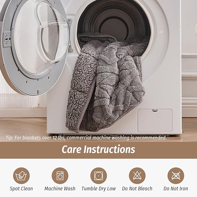 Wemore Jacquard Fleece Weighted Blanket Twin Size 48" x 72" 15lbs, Ultra Soft Cozy Sherpa Weighted Blankets for Adults, Ultra Fuzzy Heavy Blanket, Fluffy Warm Throw for Winter, Light Grey