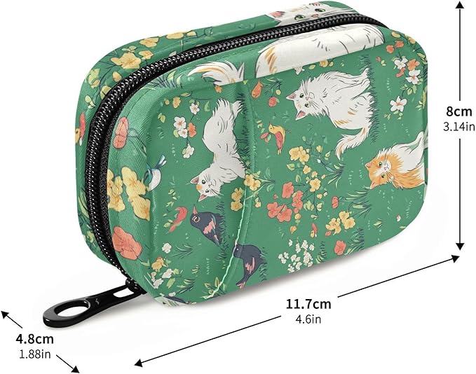 Green Persian Cat and Hummingbird in Spring Travel Pill Organizer Weekly Small (Cute) Pill Box 7 Day Pill Case Vitamin Holder Pill Bottle Organizer