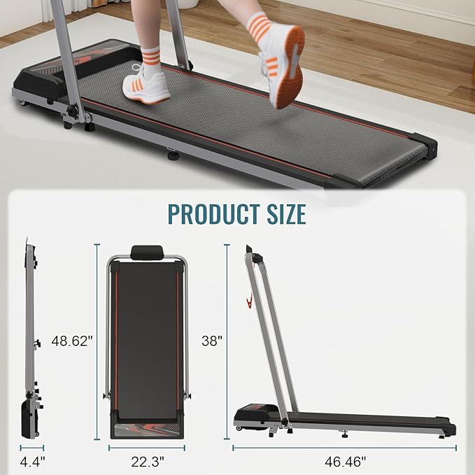 RIVANO Treadmill with Handles, Electric Treadmills for Home Small, 2.5HP Walking Pad Treadmills with Handle Bar, Under Desk Treadmill with Remote Control LED Display, 270LBS Capacity
