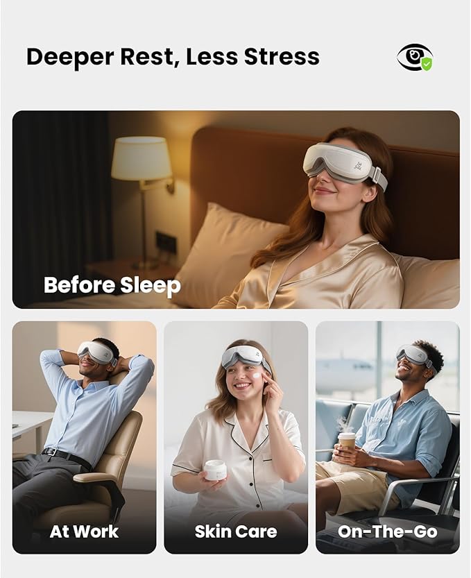 BOB AND BRAD Eye Massager FSA Eligible/HSA Eligible, EyeOasis 2 Heated Eye Mask for Migraines with Music, Smart Migraine Massager Warm Compress Therapy for Migraines, Dry Eyes, and Eye Strain Relief