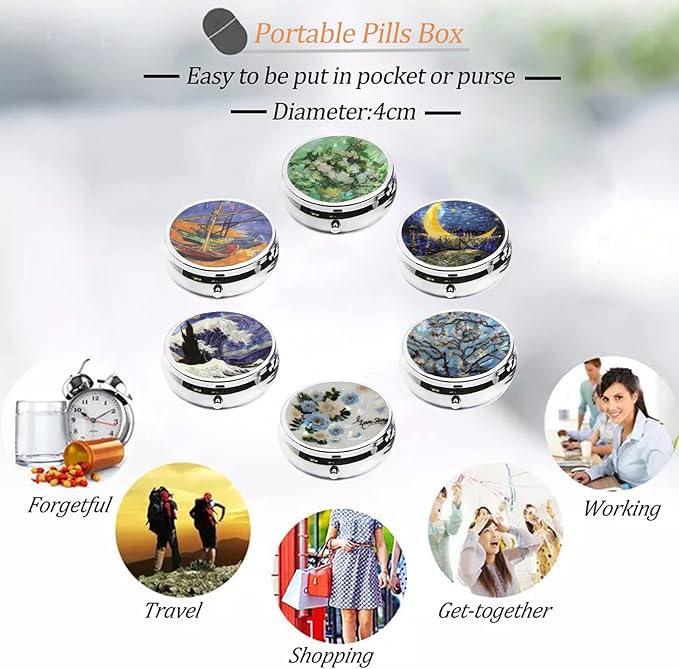 6Pcs Exquisite Pill Box Case, CREATIEE-PRO Portable Medicine Tablet Vitamin Holder Organizer with 3 Component for Purse Pocket Travel - Practical & Fashionable