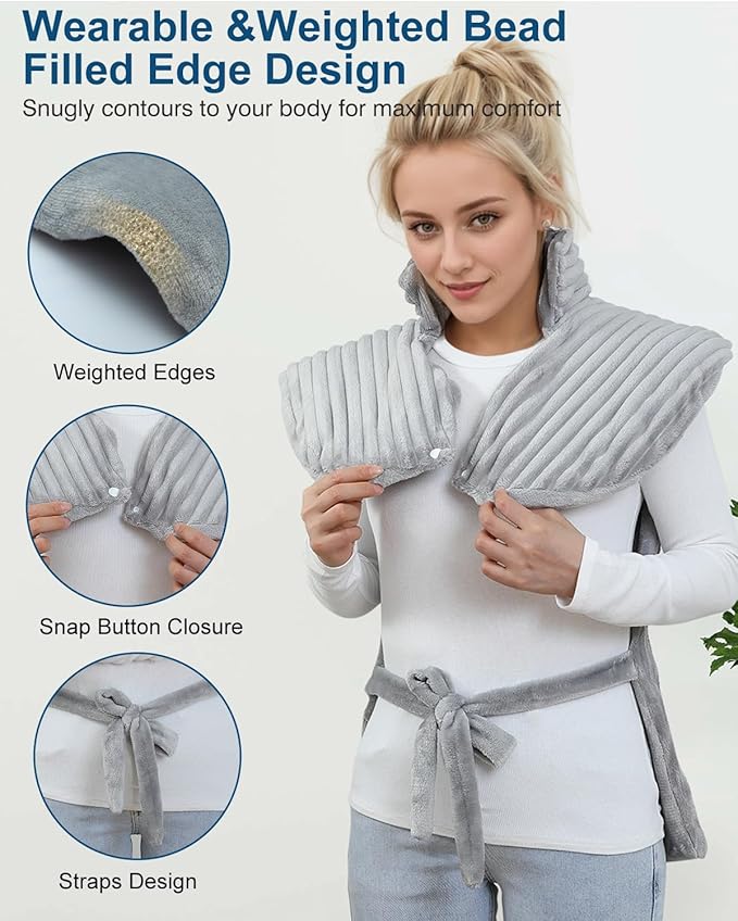 Dowin Heating Pad with Massager for Back Pain Cramps Relief,24"x35" Electric Heating Pad for Neck and Shoulders,Inner Detachable Heated Pad Wrap with 4 Massagers,Gifts for Women Men (Grey)