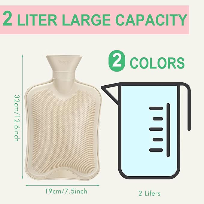 Hot Water Bottle, Fythao Rubber Hot Water Bottle for Pain Relief, Hot Water Bag for Cramps, Bed Warmer for Hand Feet Waist