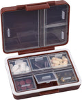 9-Grid Pill Organizer,Portable Pill Box,Large Capacity Compartments,Travel Pill Container,Medicine Dispenser,Pill Purse,Pill Case for Vitamins, Fish Oils or Supplements(Brown
