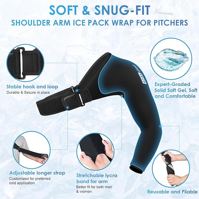 ComfiTECH Shoulder Arm Ice Pack Wrap for Pitchers, Ice Arm Sleeve for Volleyball Player, Athletes, Flexible Cold Application for Throwing Recovery, Elbow Joint and Muscle Relaxation & Daily Use, XL