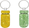 2 Pcs Pill Holder Keychain, Bling Aluminum Medicine Holder Pill Container Mini Size Waterproof and Light Weight Portable Pill Bottle Case (Yellow+Light Green)