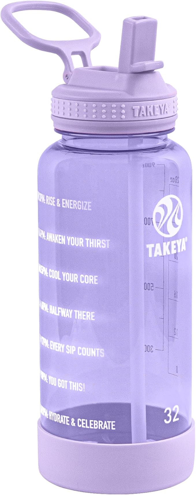 Takeya Tritan Motivational Water Bottle with Flip Straw Lid - Durable, BPA-Free -With Time Marker - Leakproof & Bumper - 32 oz, Vivacity Purple