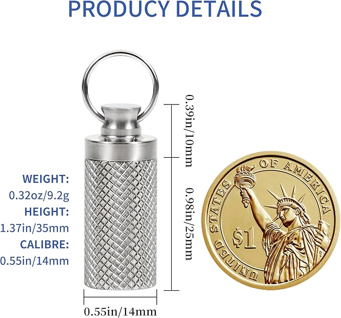 Keychain Pill Holder (2 Pack), Metal Small Pill Case, Waterproof Portable Travel Pill Box, Pill Container for Purse
