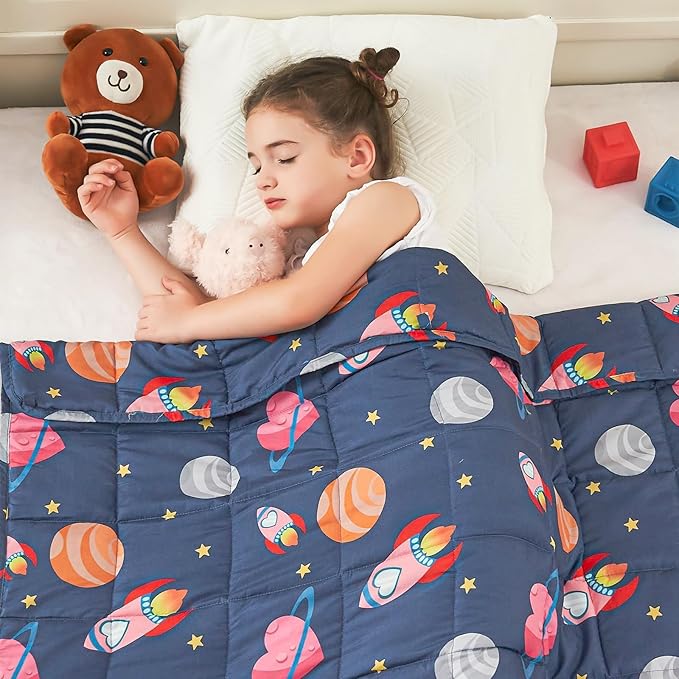 yescool Plane Weighted Blanket 7 Pounds Cooling Weighted Lap Blanket, Space Heavy Blankets, Breathable Weighted Throw Blanket Gifts for 60-80lbs, 40"x60"