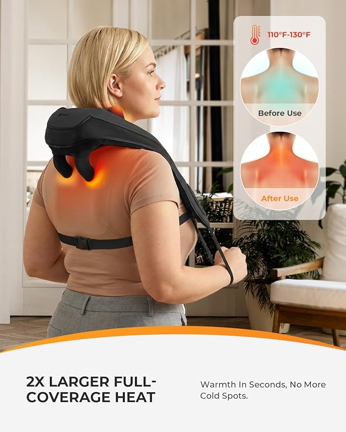CooCoCo Cordless Neck Massager with Heat[Remote], FSA Eligible Shiatsu Back Massager for Pain Relief Deep Tissue, Upgraded Heating, HSA Store Approved Neck and Shoulder Massager for Men Women Dad Mom