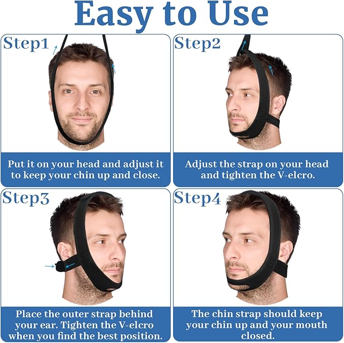Snoring Chin Strap for Users, 2 Pack Adjustable Jaw Support Chin Strap to Keep Mouth Closed, Soft Snoring for Men Women, Lightweight Reusable, Snoring Dry Mouth, Easy Using