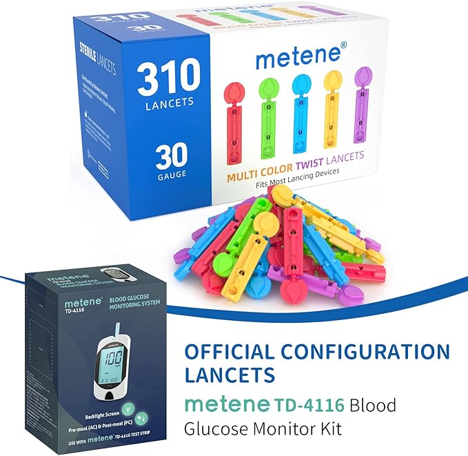 Metene TD-4116 Blood Glucose Monitor Kit & Metene Twist Top Lancets for Lancing Devices