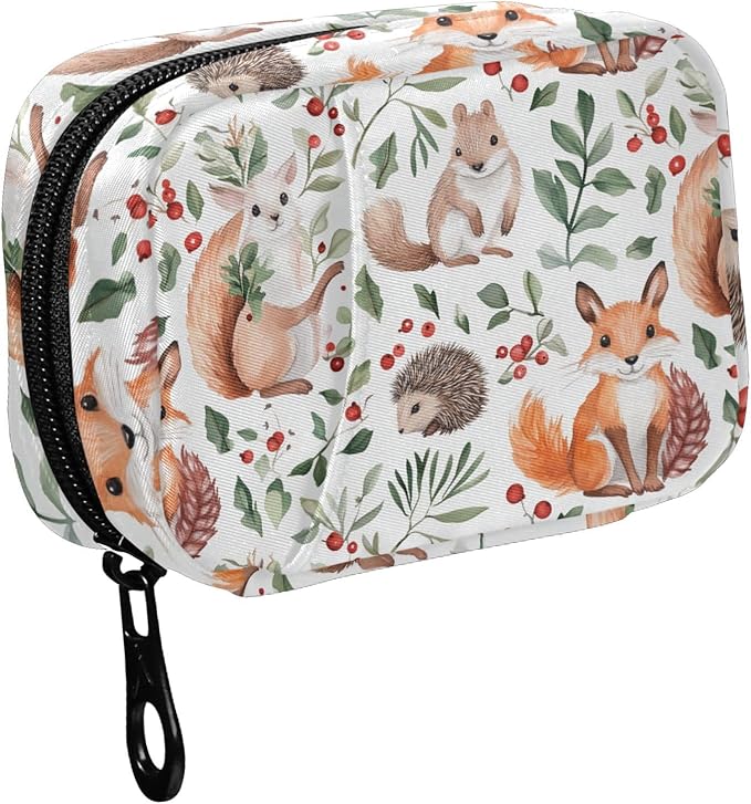 Fustylead Watercolor Cute Forest Fox Hare Hedgehog and Squirrel Animals Pill Organizer and Storage Weekly with Zipper, Removable Pill Box Portable Medicine Organizer for Vitamin Fish Oil Supplement