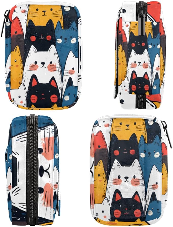 Portable Pills Organizer for Purse, Pill Cases Organizers 7 Day Medicine Travel Case, Personal Week Pill Organizer Cute Zipper Medication Bag Containers for Vitamin, Supplement (Cute Cats)