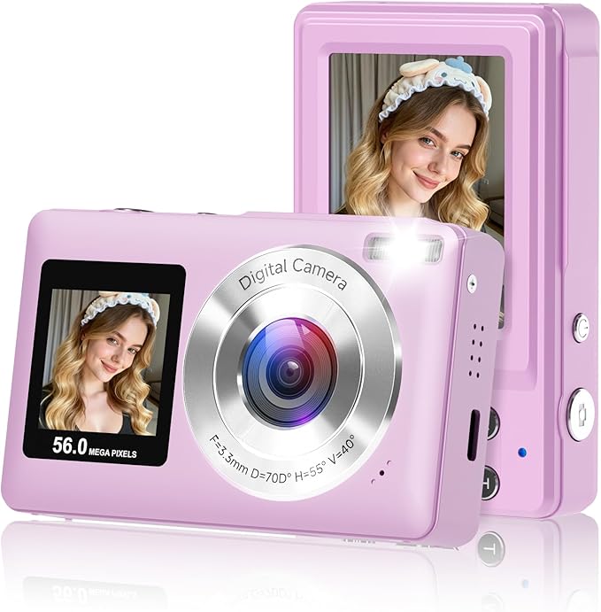 Digital Camera, 2026 Upgraded 56MP Dual Screens Camera for Selfies, 16X Zoom Small Cameras with Smile Capture 32GB SD Card, Anti Shake Compact Cameras for Boys Girls Kids Teens Adults