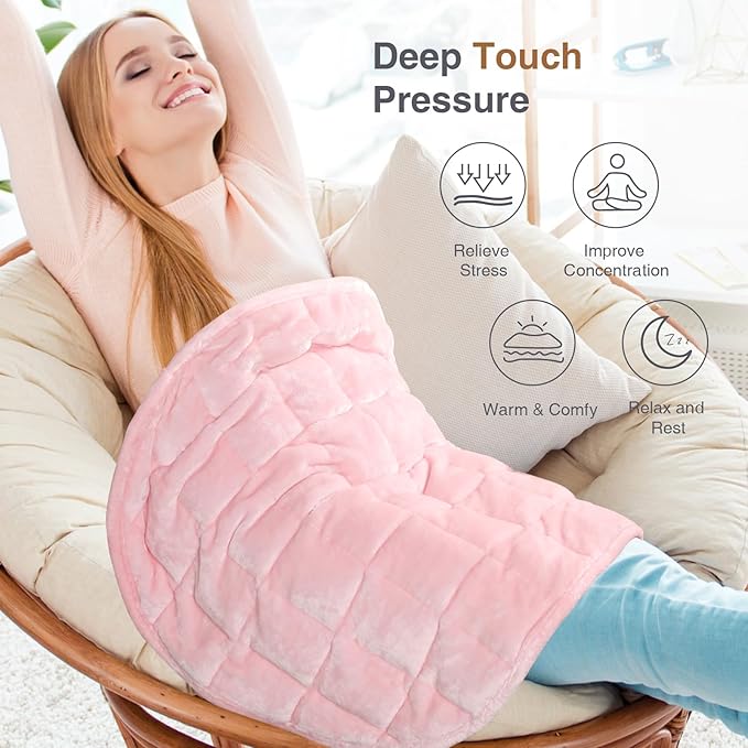 Alomidds Weighted Blanket 7lbs for Adults, Cozy Breathable Weighted Lap Blanket, Small Weighted Blanket Travel, Weighted Lap Pad for Couch, Sofa, Pink, 29" x 24"
