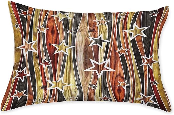 Decorative Fitted Sheet Set Twin Size, Rustic Deep Pockets Fitted Sheet & 2 Pillow Sham Set, Vertical Striped Timber Design with Various Star Figures Printed Microfiber Bedding 3pc Set,for Mattress