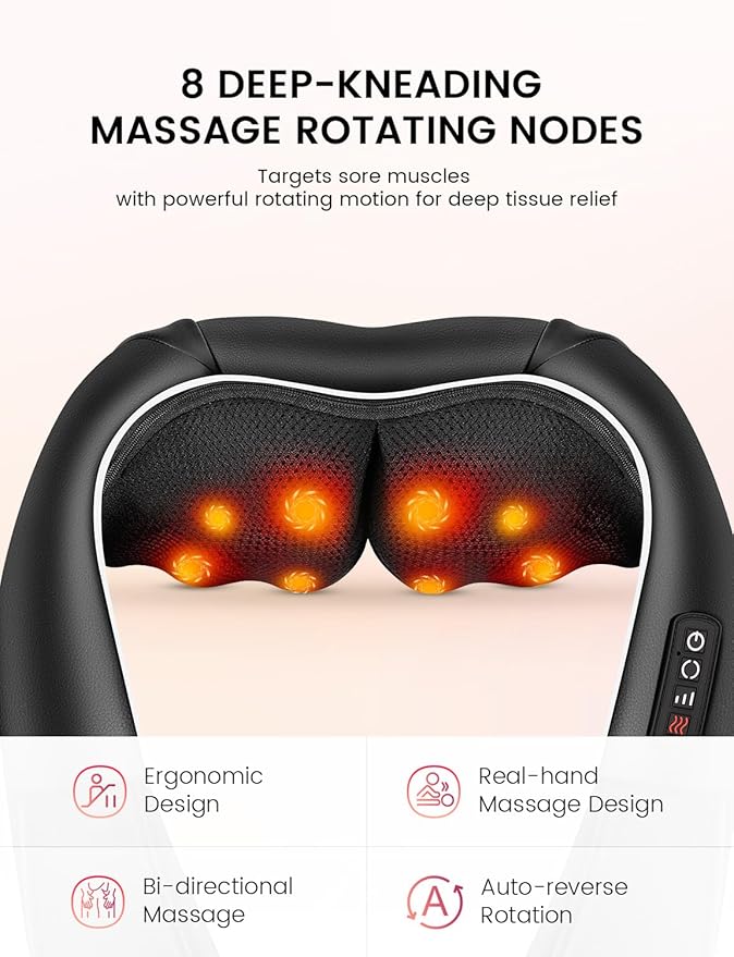 RIKE Shiatsu Neck and Back Massager with Heat, HSA Eligible FSA - 3D Deep Tissue Kneading Massage Pillow for Shoulder, Leg & Muscle Pain Relief - Gift for Women, Men, Mom, Dad (Corded)