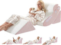 4PC Geriatric Wedge Pillow System - Elderly Bed Wedges for Sitting/Sleeping, Post Surgery Body Positioner with Non-Slip Base (Ideal for Seniors & Pregnancy), White Pink