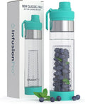 Infusion Pro 24 oz Fruit Infuser Water Bottle with Twist Cap Lid : Insulated Sleeve & Infused Water Recipe eBook : Bottom Loading Water Infuser for More Flavor : Unique Gift Idea (Blue Jade, 1-Pack)