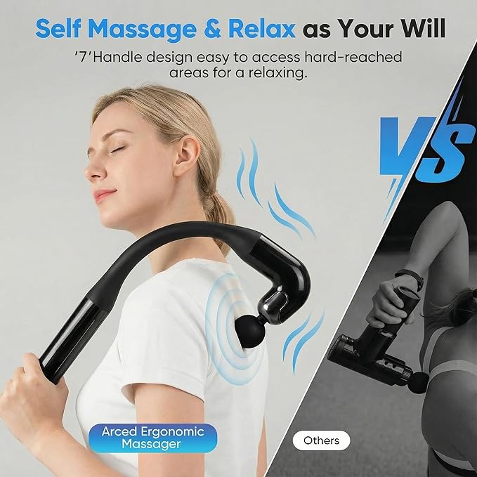 Massage Gun with Extended Handle, 10MM Massage Gun Deep Tissue, Electric Neck and Back Massager with 5 Speeds, 3 Modes for Home, Athletes