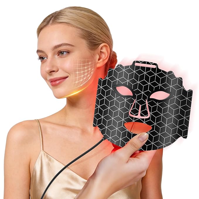 Red Light Therapy Mask for Face, 4 Modes Portable Led Face Mask Light Therapy with Remote, 180 LED Beads, Infrared Mask for Home Working Travel Yoga