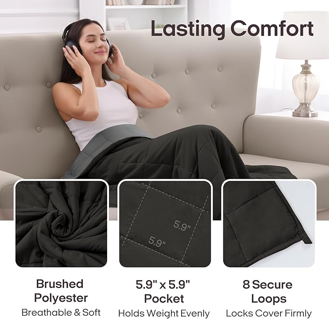 ZonLi Weighted Blanket (48''x72'', 15lbs, Grey/Black), Cooling Weighted Blankets for Adults, High Breathability Heavy Blanket, Soft Material with Premium Glass Beads