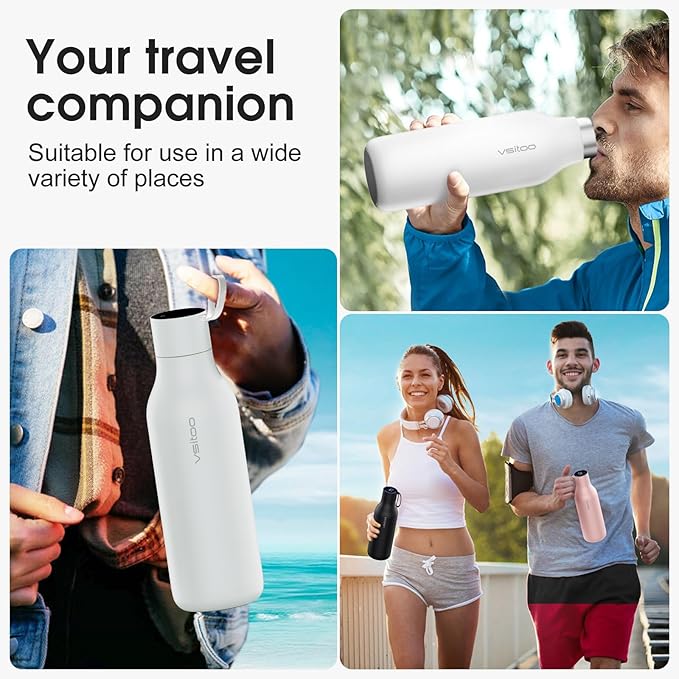 VSITOO 33oz Smart Self-Cleaning Water Bottle，Large Insulated Stainless Steel Bottle with AI Self-Clean, 30-Day Battery & Magnetic Charging for Outdoor Travel, Gym or Office, White