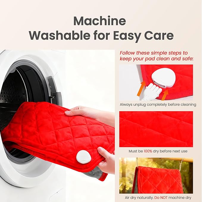Ultra-Soft Flannel Heating Pad with Crystal Beads - 9 Heat & 4 Timer Settings, Machine Washable for Pain Relief, 33x17 Inch - Classic Red