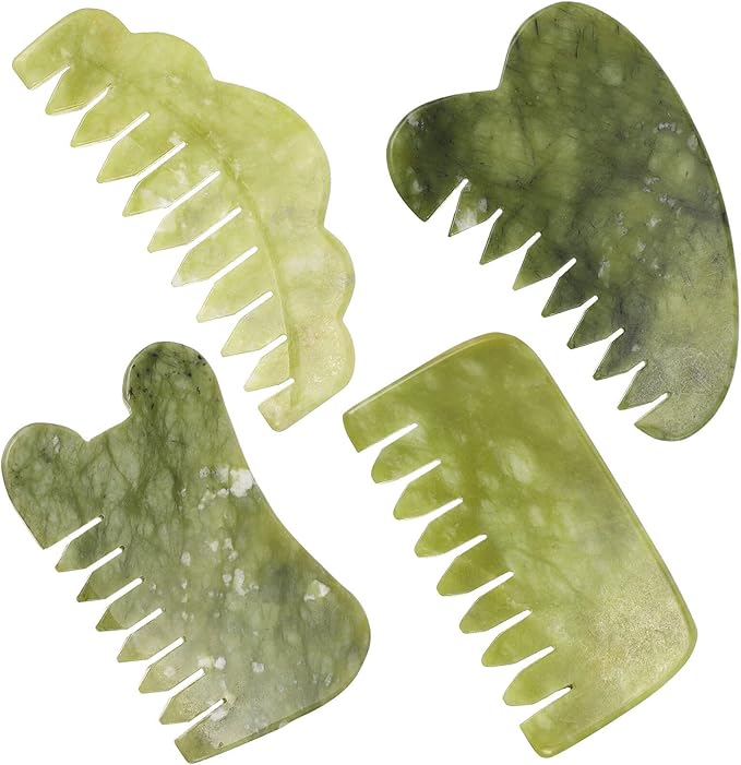 Healifty Jade Gua Sha Comb for Scalp Massage and Hair Care 3.5 Inch Natural Jade Scraping Tool for Facial and Body Relaxation Multi-Functional Crystal Hair Comb