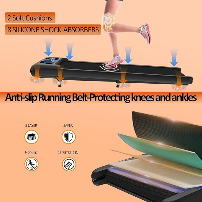 Walking Treadmill Pad with Removable Handle,2.5HP Portable Treadmills for Home &Office, Under Desk Treadmill with 8% Incline，Treadmill with Remote Control &LED Display