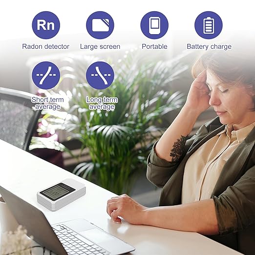 Life Basis Radon Detector for Home Basement, Radon Tester with Long and Short Term Radon Monitoring 0-500 pCi/L Range Battery Operated (Battery Included)- White