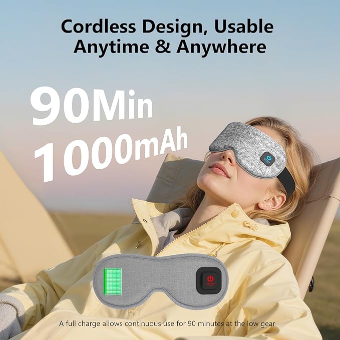Cordless Heated Eye Masks for Dry Eyes|Eyes Fatigue|Warm Eye Compress and Improved Sleep,Buit-in 1000mAh Battery, 3-Speed Temperature,Detachable Cleaning,Replaceable Shell,Gift(Grey)