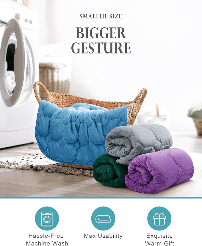 Cottonblue Weighted Lap Blanket Pad 10 lbs 50" x 60", Cozy Luxury Crystal Velvet Weighted Blanket for Adults, Small Weighted Blanket Throw All Season for Travel Relaxation Sleeping, Grey Heavy Blanket