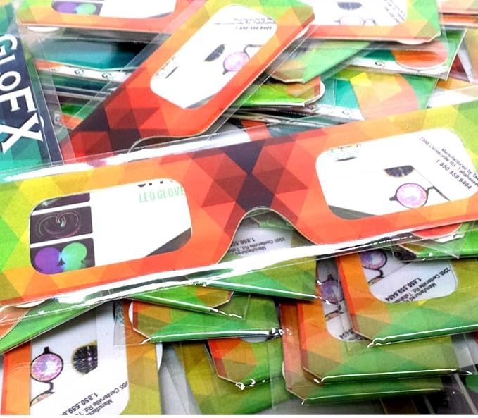GloFX Paper Cardboard Diffraction Glasses – Geometric Rainbow (10 Pack)