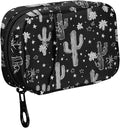 Fustylead Black and White Western Cactus Themed Pill Organizer for Purse, Weekly Portable Pill Box with Zipper to Storage Vitamins Fish Oils Medications Supplements