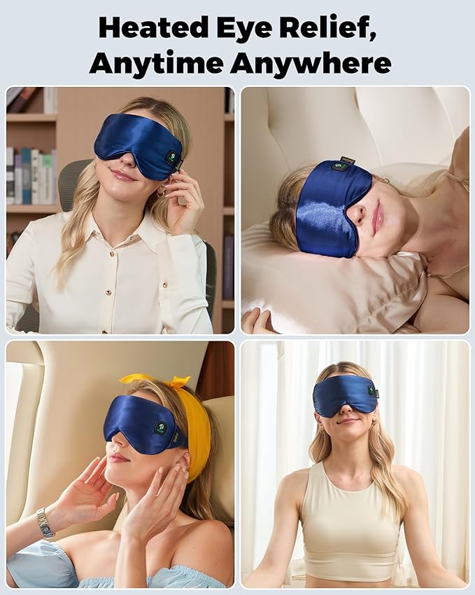 BeeVines Cordless Heated Eye Mask for Dry Eyes, Washable Heat Eye Masks for Blepharitis, Warm Eye Compress for Men & Women, 1500mAh Rechargeable Eye Warmer with Travel Pouch(Blue)