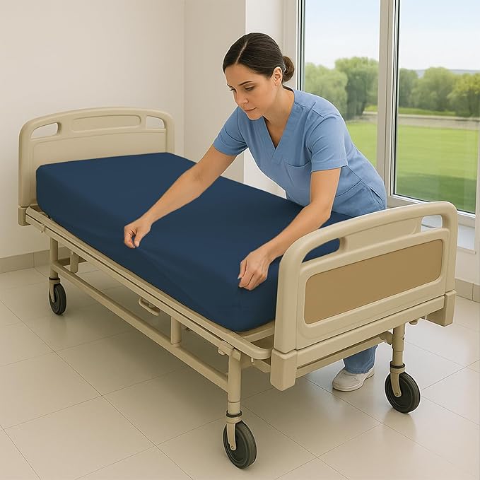 4 Pack Fitted Hospital Bed Sheets - Soft Microfiber Hospital Fitted Sheet - Hospital Bed Fitted Sheets (Medium Blue, 36" x 84" x 12")