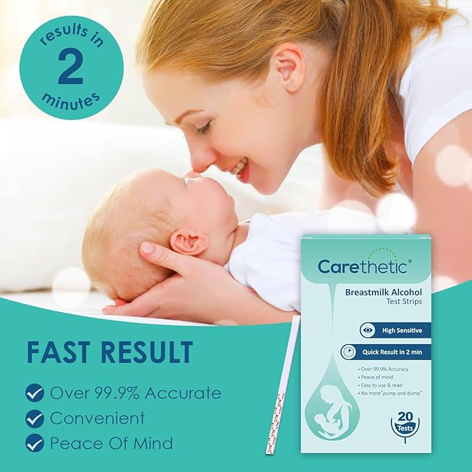 Alcohol Test Strips for Breastmilk, High Sensitivity for Alcohol Detection with Accurate Results at Home - Individually Sealed Pack, Quick Result in 2 Min (20-Pack)