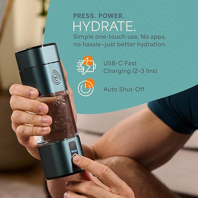 Lifepro Hydrogen Water Bottle Generator with SPE/PEM Technology – HydroLife Peak Portable Hydrogen-Boosting Water Machine Upto 8000ppb with OLED Display & USB-C Charging – 9.5oz, Polycarbonate Body