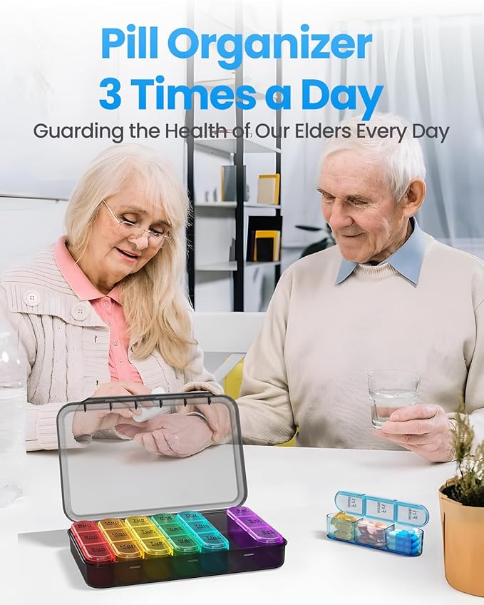 Pill Organizer 3 Times a Day with Double Protection, Moisture-Proof Weekly 3X a Day Pill Case, Daily Pill Box 7 Day for Travel to Hold Vitamis,Fish Oils, Supplements,DHC,Medication