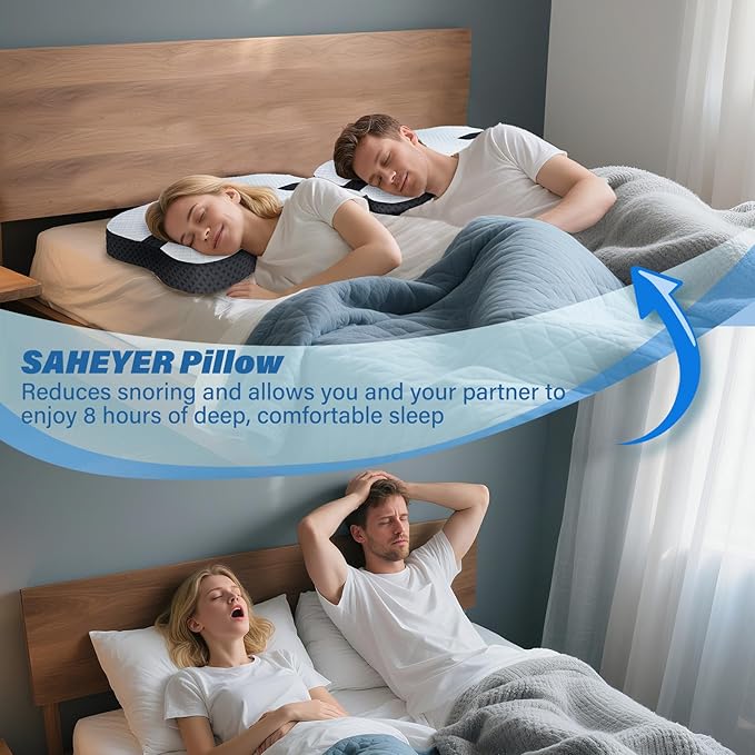 SAHEYER Anti-Snoring Pillow for Side Sleepers, Stop Snore Aid with Memory Foam, Orthopedic Pillow for Sleeper, Snoring Solution and Remedy, Anti-Snore Devices, Black
